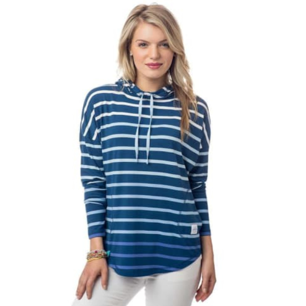 Southern Tide $98 Women's XS Skipper Hoodie Blue Ombre Stripe Pima Cotton Top